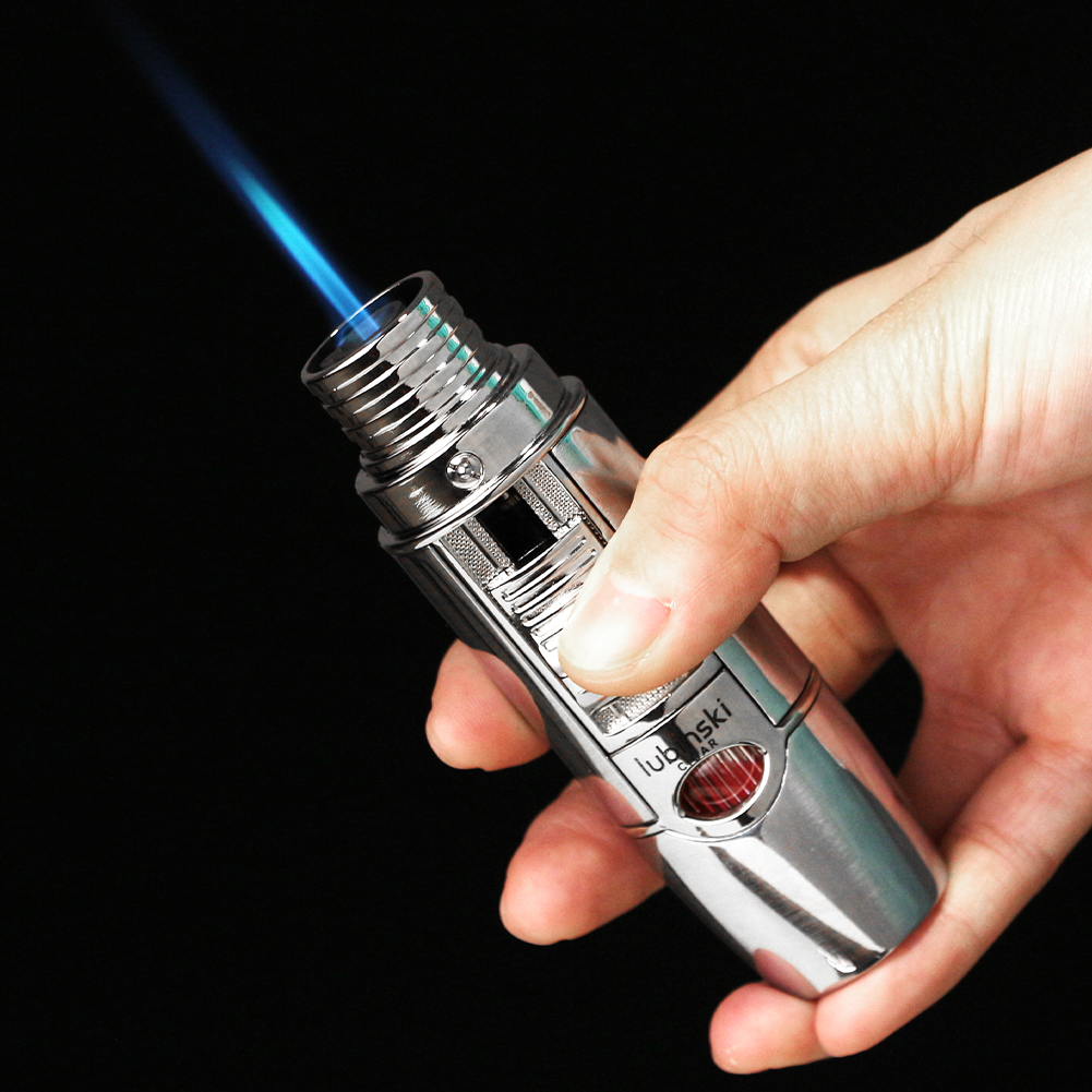 Lubinski Metal Stripe Lighter with Drill Punch Butane Jet Flame Windproof detail 2 Lubinski Metal Stripe Lighter with Drill Punch Butane Jet Flame Windproof detail 2
