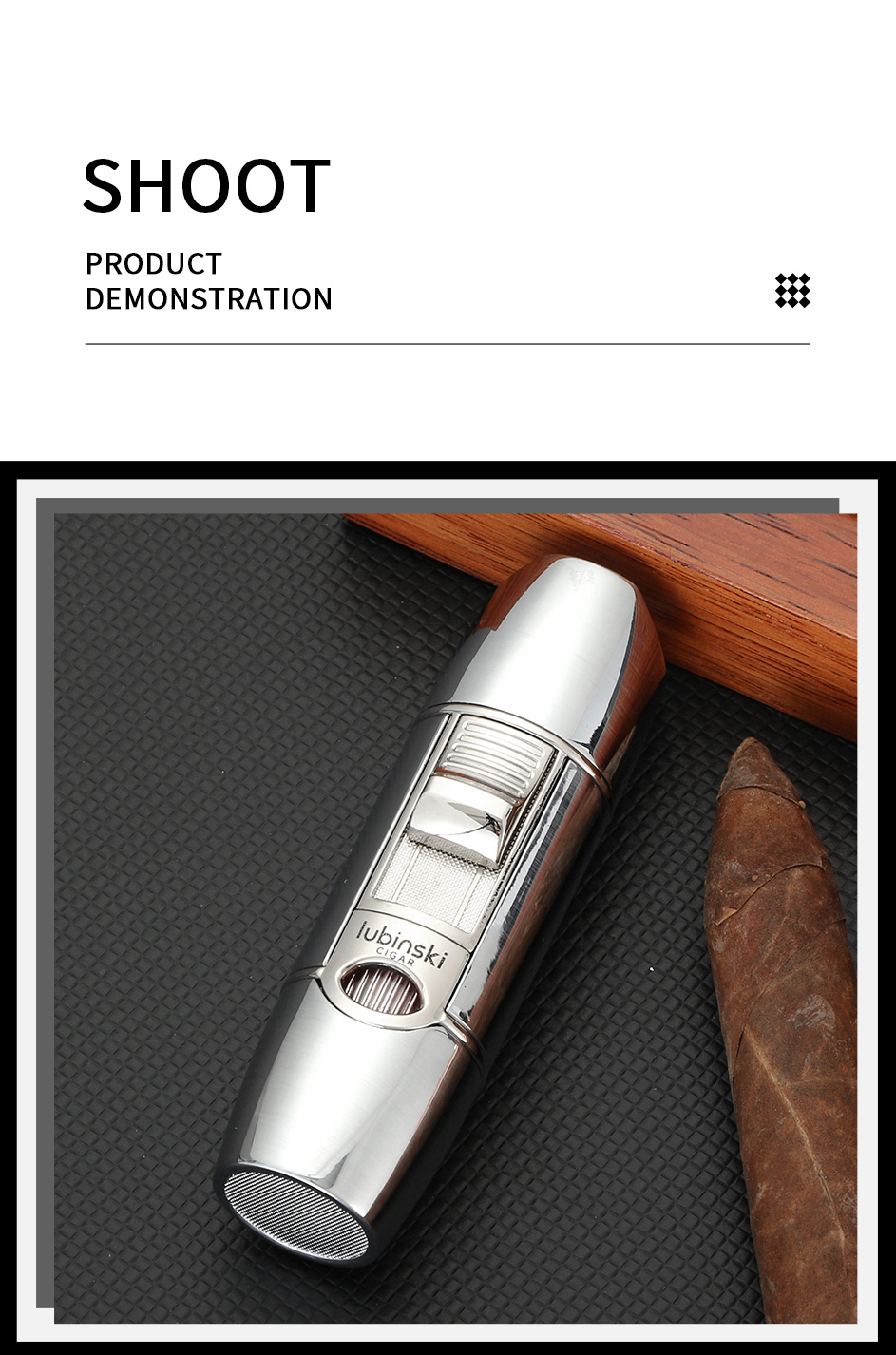 Lubinski Metal Stripe Lighter with Drill Punch Butane Jet Flame Windproof detail 7