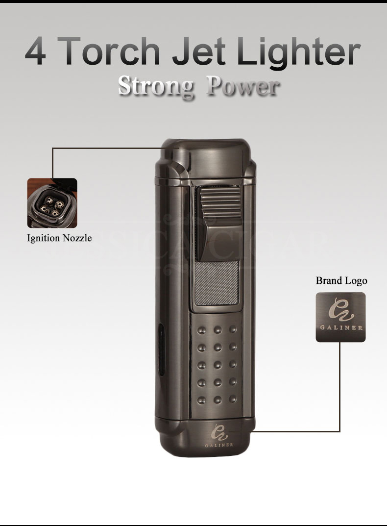 Galinor Lighter 4 Torch Jet Flames Adjustable Windproof Refillable detail 8