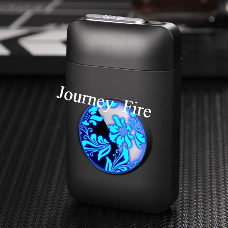 USB Rechargeable Flameless Windproof Acrylic Lighter Case - Black Flower