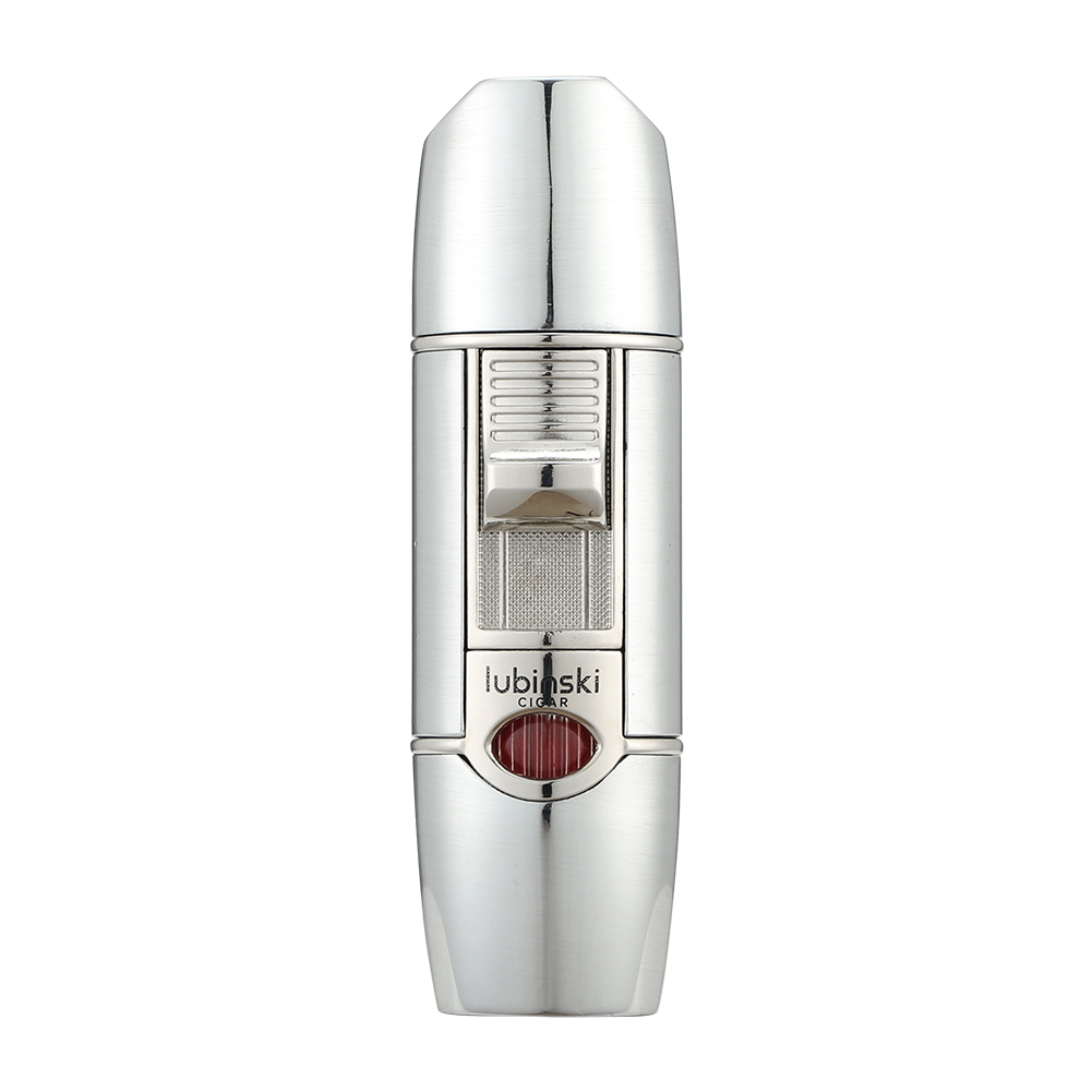 Lubinski Metal Stripe Lighter with Drill Punch Butane Jet Flame Windproof - Dark Grey