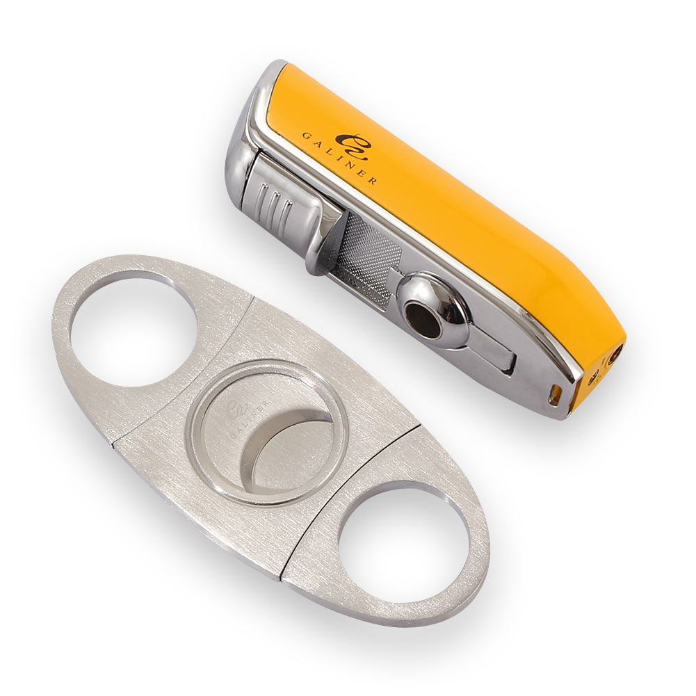 Galiner 3 Torch Lighter with Punch and Metal Sharp Guillotine Cutter - Gold