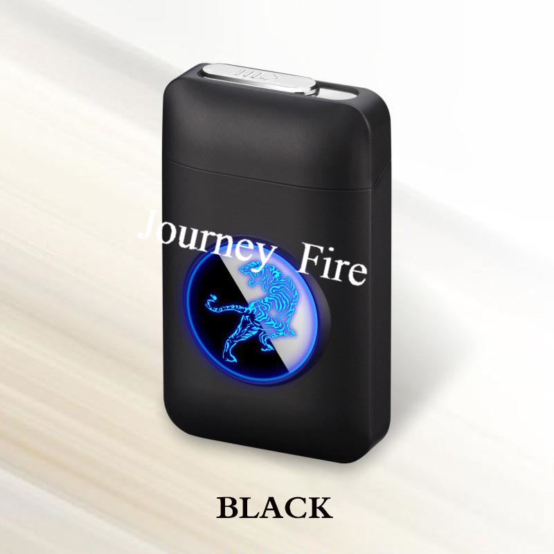 USB Rechargeable Flameless Windproof Acrylic Lighter Case - Black Wolf
