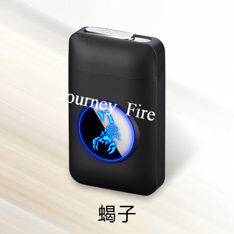 USB Rechargeable Flameless Windproof Acrylic Lighter Case - Black Scorpion
