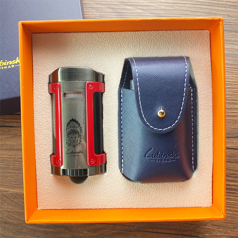 LUBINSKI Windproof Metal Lighter 4 Jet Torch - Red