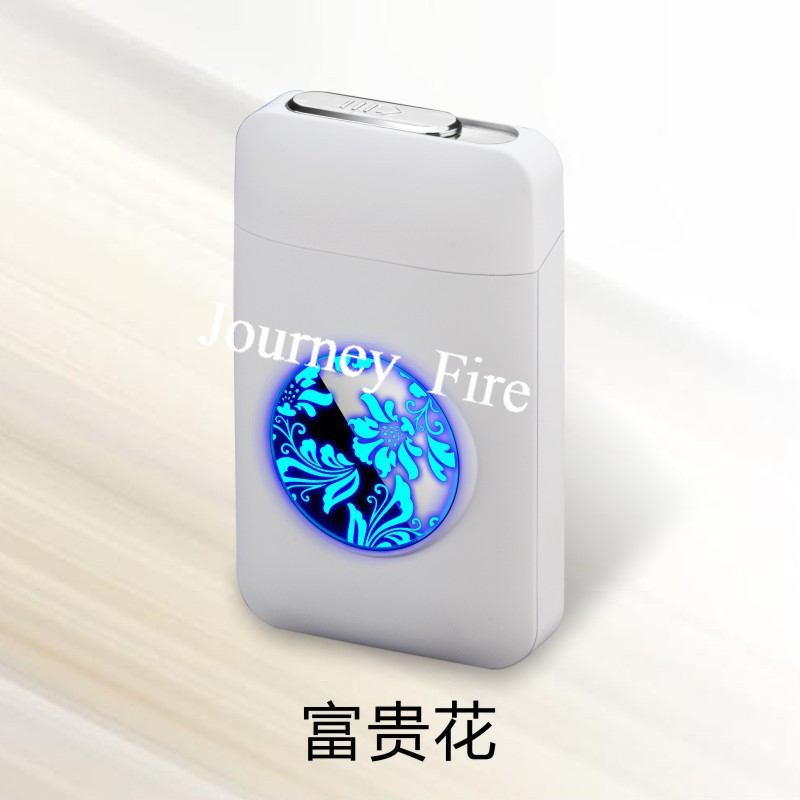 USB Rechargeable Flameless Windproof Acrylic Lighter Case - White Flower