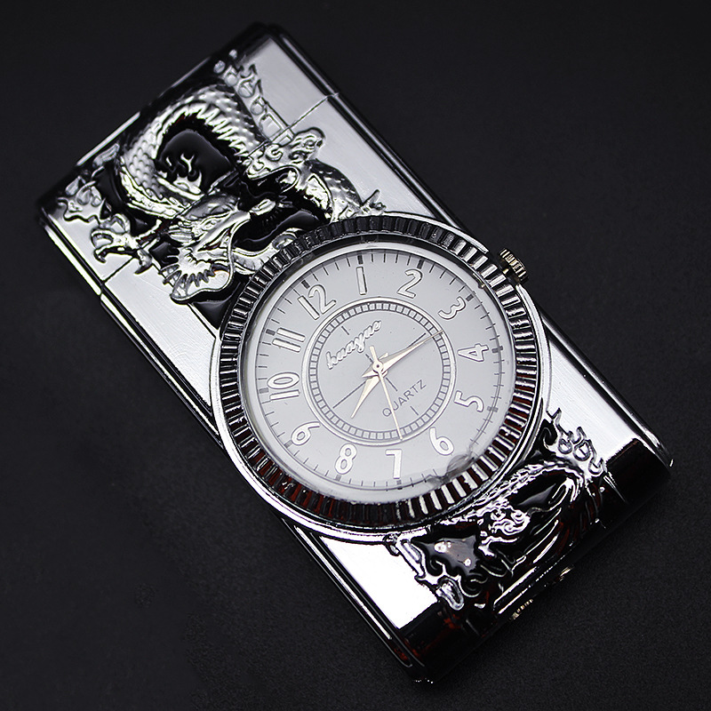 Gold Watch Style Jet Torch Turbo Gas Lighter Luxurious Design - Dragon Silver