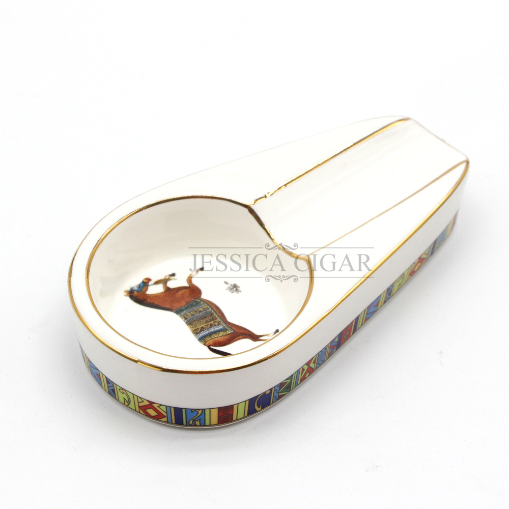 Luxury Ceramic Horse Pattern Cigar Ashtray Retro 1 Cigar Rest for Office Portable Holder with Gift Box