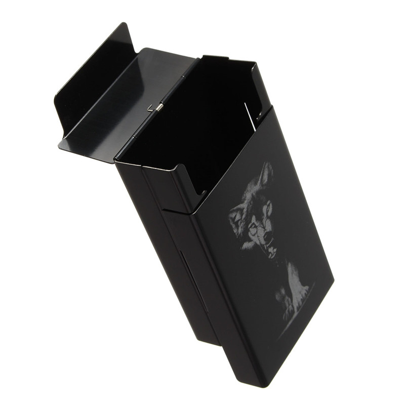 Black Wolf Metal Cigarette Case Personalized Ultra Thin Automatic Holder Box Gift