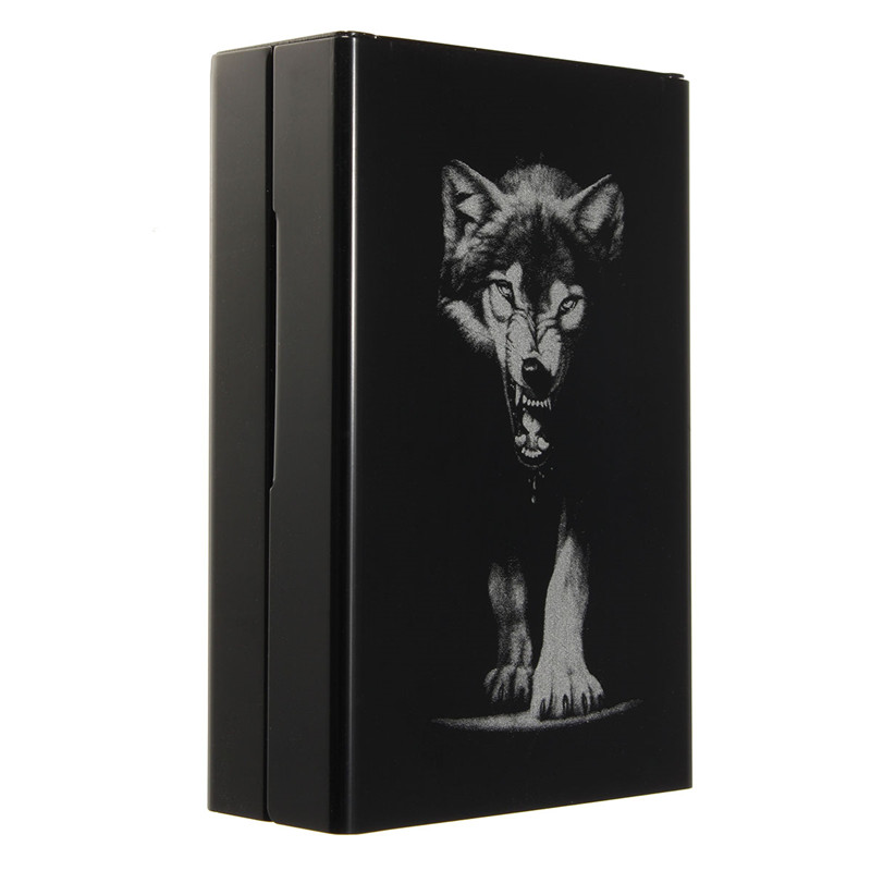 Black Wolf Metal Cigarette Case Personalized Ultra Thin Automatic Holder Box Gift