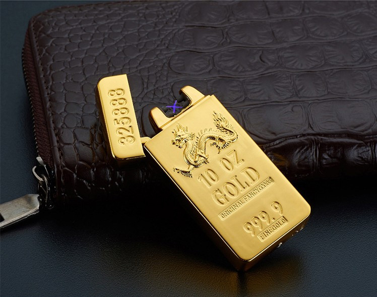 Gold Bar Design USB Rechargeable Lighter Double Arc Pulse Metal Electronic Lighter detail 9