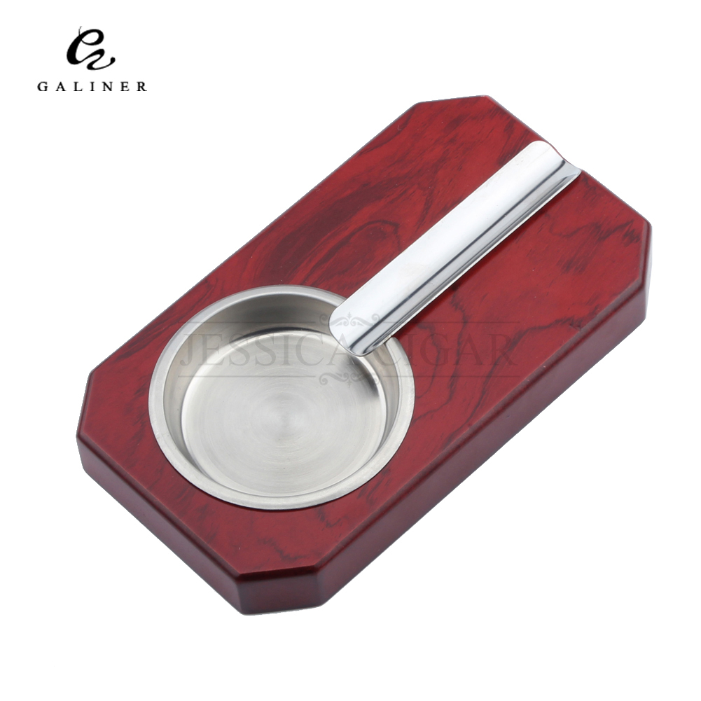 Portable GALINER Pocket Wooden Cigar Ashtray Single Holder Metal Outdoor Car Use