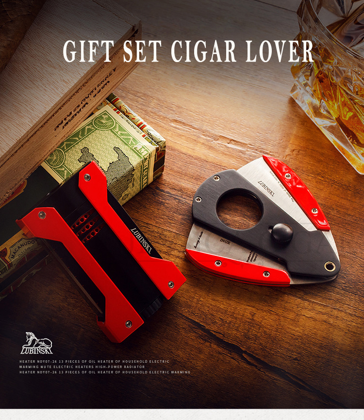 LUBINSKI Metal Windproof Refillable Jet Lighter with Cutter and Gift Box detail 15