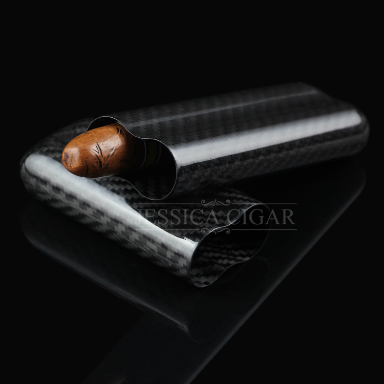 Black Carbon Fiber Gloss Cigar Case Mini Portable Travel Cigar Humidor Gift Box