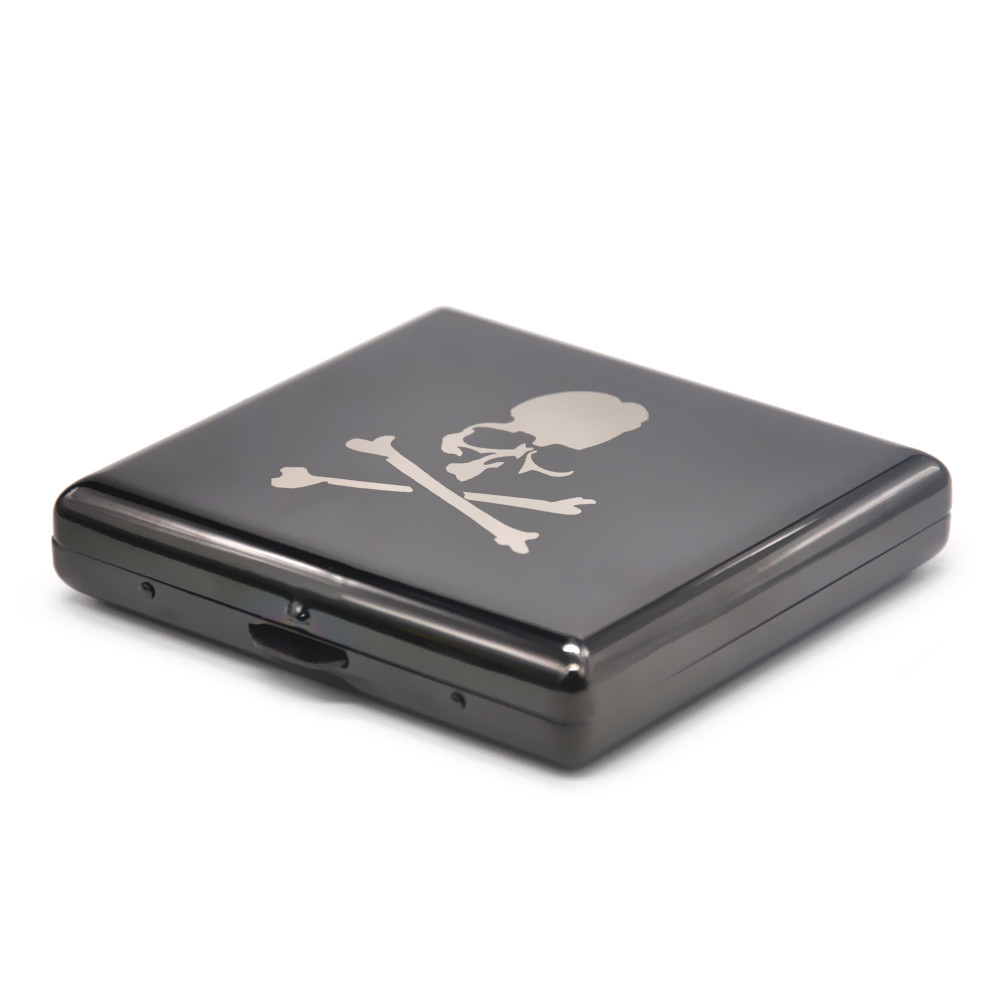 Rainbow Black Metal Cigarette Case 90mm x 80mm Holds 20 Regular Size Cigarettes with Logo 2 Clips