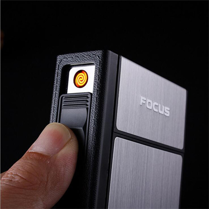 Cigarette Holder Case for Men 20 Piece with Detachable USB Rechargeable Windproof Lighter