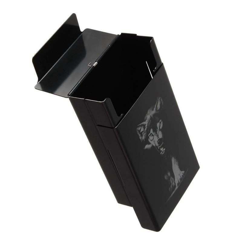Black Wolf Metal Cigarette Case Personalized Ultra Thin Automatic Holder Storage Pocket Case