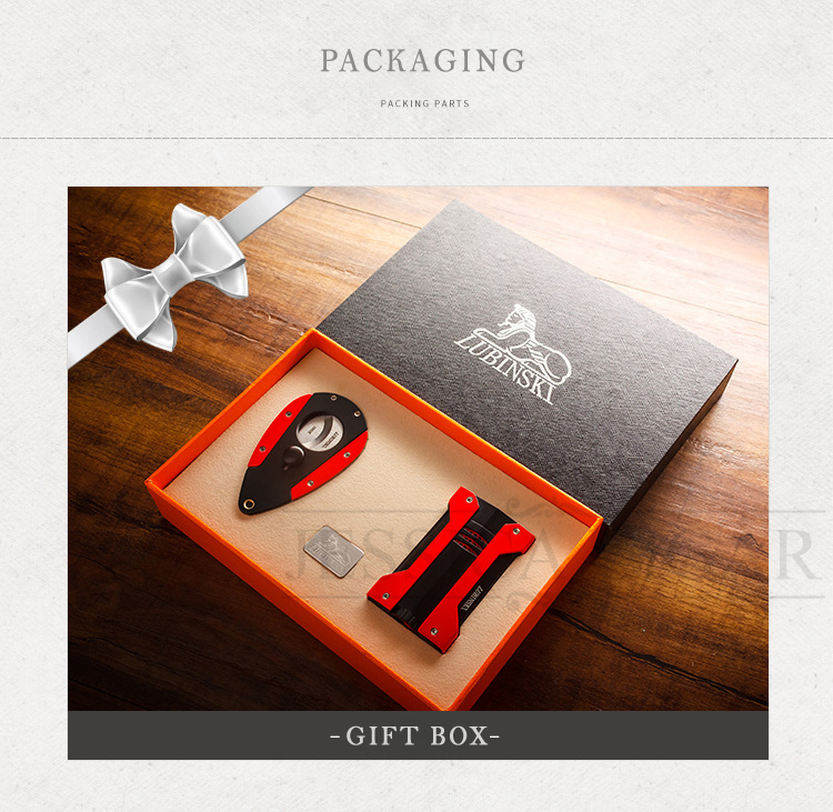 LUBINSKI Metal Windproof Refillable Jet Lighter with Cutter and Gift Box detail 22