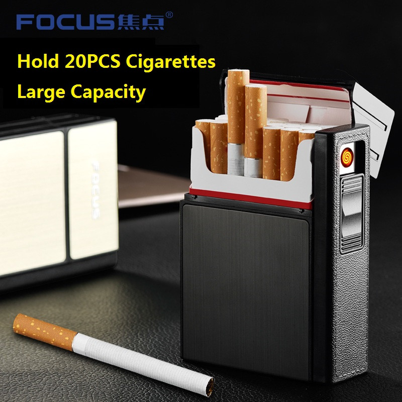 Cigarette Holder Case for Men 20 Piece with Detachable USB Rechargeable Windproof Lighter