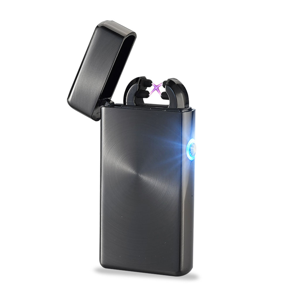 Double Plasma Arc USB Lighter Windproof Electronic Gadget for Men - black