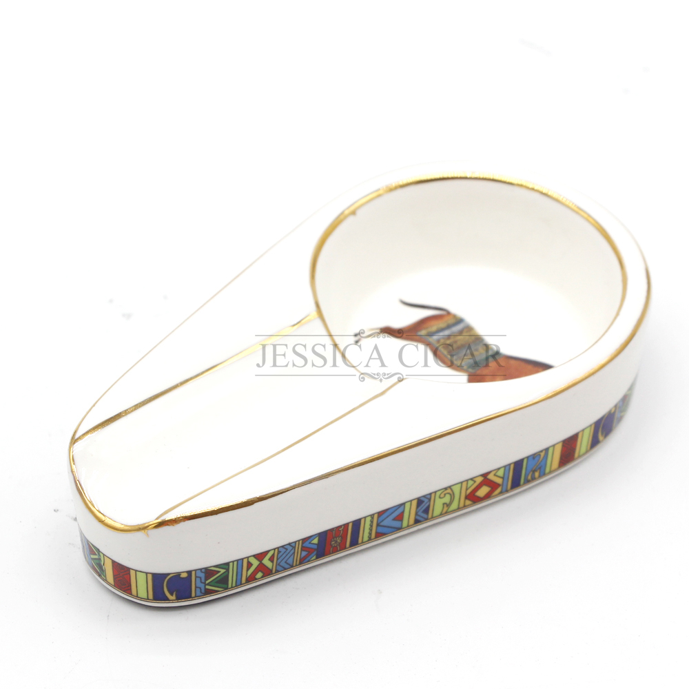 Luxury Ceramic Horse Pattern Cigar Ashtray Retro 1 Cigar Rest for Office Portable Holder with Gift Box