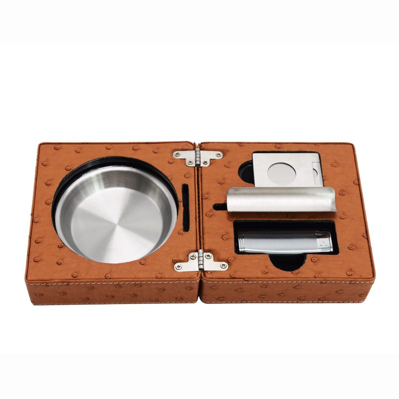 OSTRICH LEATHER Pattern TRAVEL SET Table - Brown