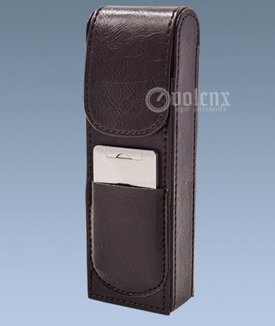 Leather Travel Cigar Case Holder 2 Tube Humidor with Cutter Set Cigar Gadgets C181