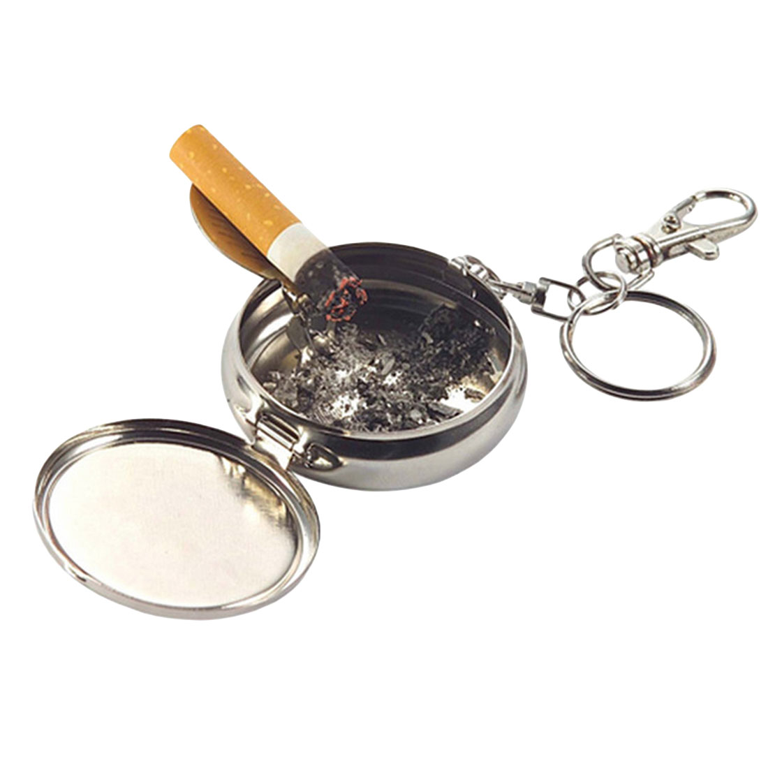 Portable Stainless Steel Pocket Ashtray Outdoors Round Cigarette Keychain