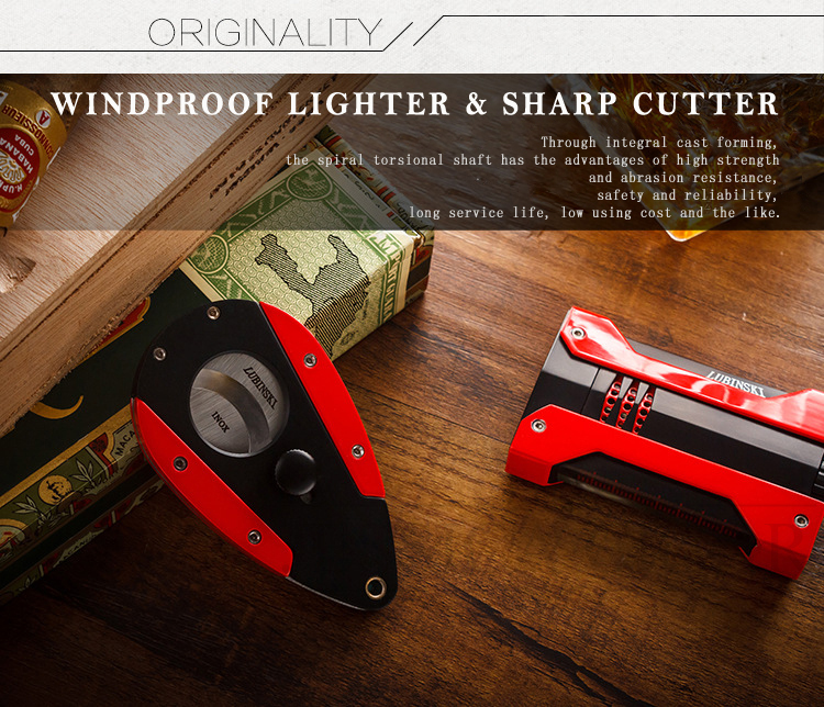 LUBINSKI Metal Windproof Refillable Jet Lighter with Cutter and Gift Box detail 16
