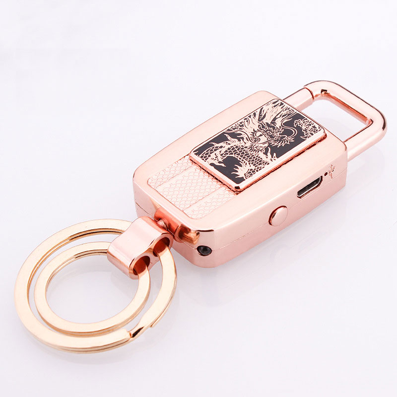 USB Rechargeable Metal Lighter with LED Torch Key Ring Windproof Ideal Gift for Men - Rose Gold Dragon
