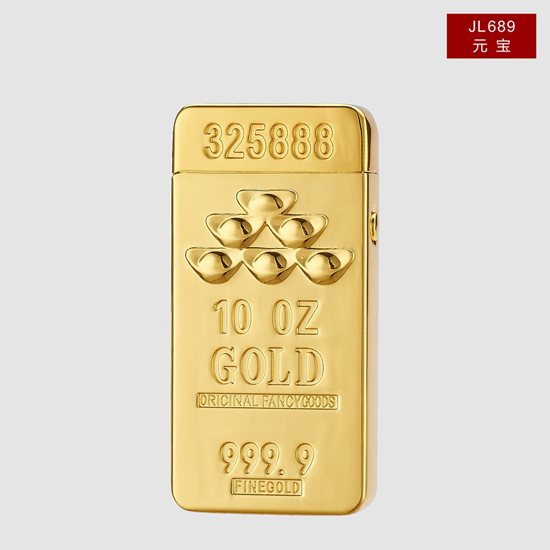 Gold Bar Design USB Rechargeable Lighter Double Arc Pulse Metal Electronic Lighter - Gold ingot
