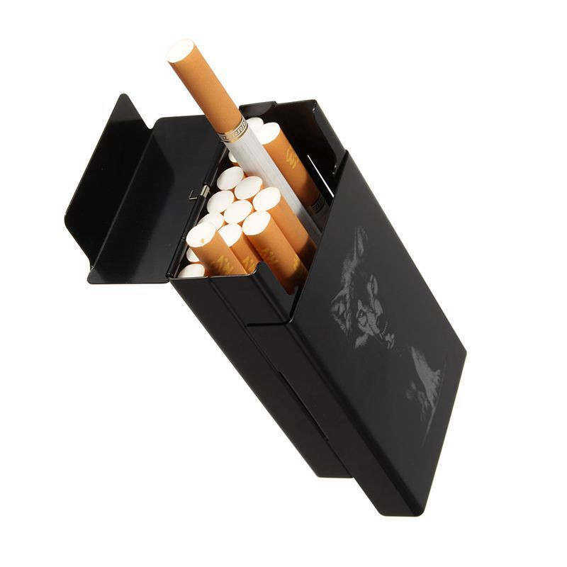 Black Wolf Metal Cigarette Case Personalized Ultra Thin Automatic Holder Storage Pocket Case