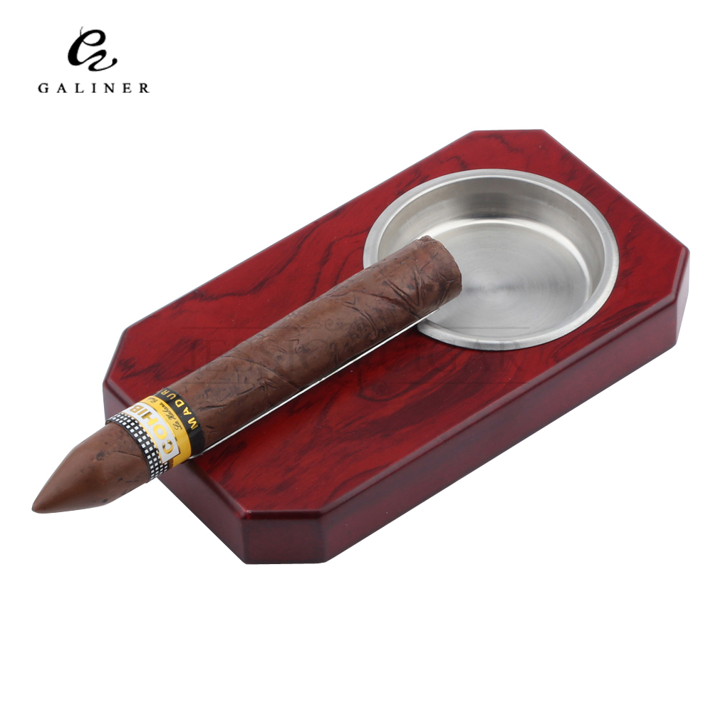 Portable GALINER Pocket Wooden Cigar Ashtray Single Holder Metal Outdoor Car Use