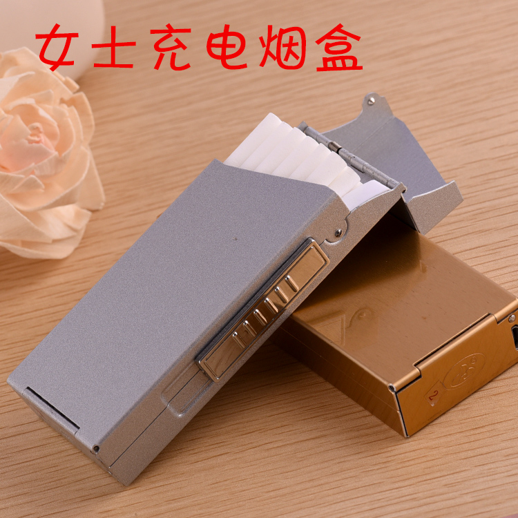 Slim Cigarette Case with USB Charging Lighter Aluminum Alloy for Women DH886
