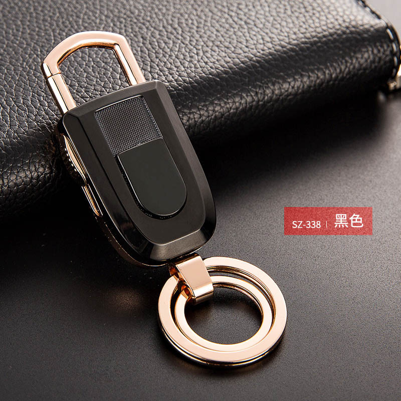 Rechargeable Usb Key Hang Electronic Lighter with Lamp - Black