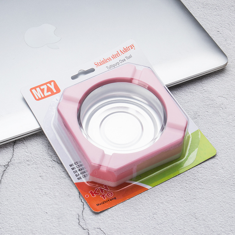 Candy-colored Plastic Stainless Steel Ashtray Square Edging Smoking Tool Home Office Cigarette Accessory