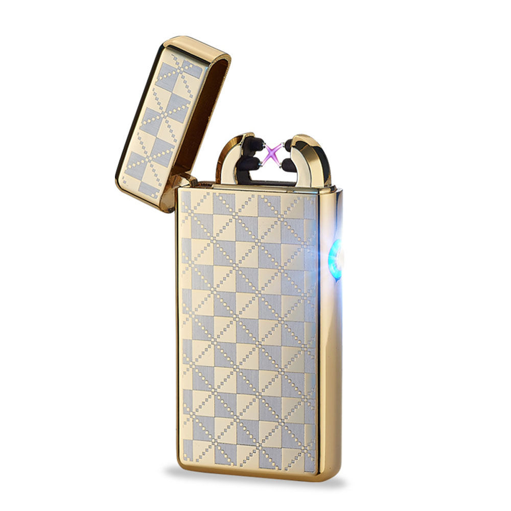 Double Plasma Arc USB Lighter Windproof Electronic Gadget for Men - gold square