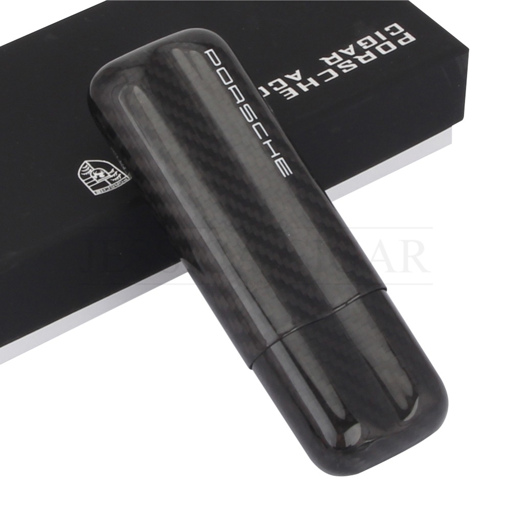 Black Carbon Fiber Gloss Cigar Case Mini Portable Travel Cigar Humidor Gift Box