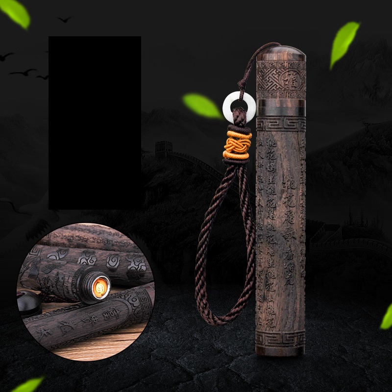 USB Charging Retro Wood Carving Folding Lighter detail 14