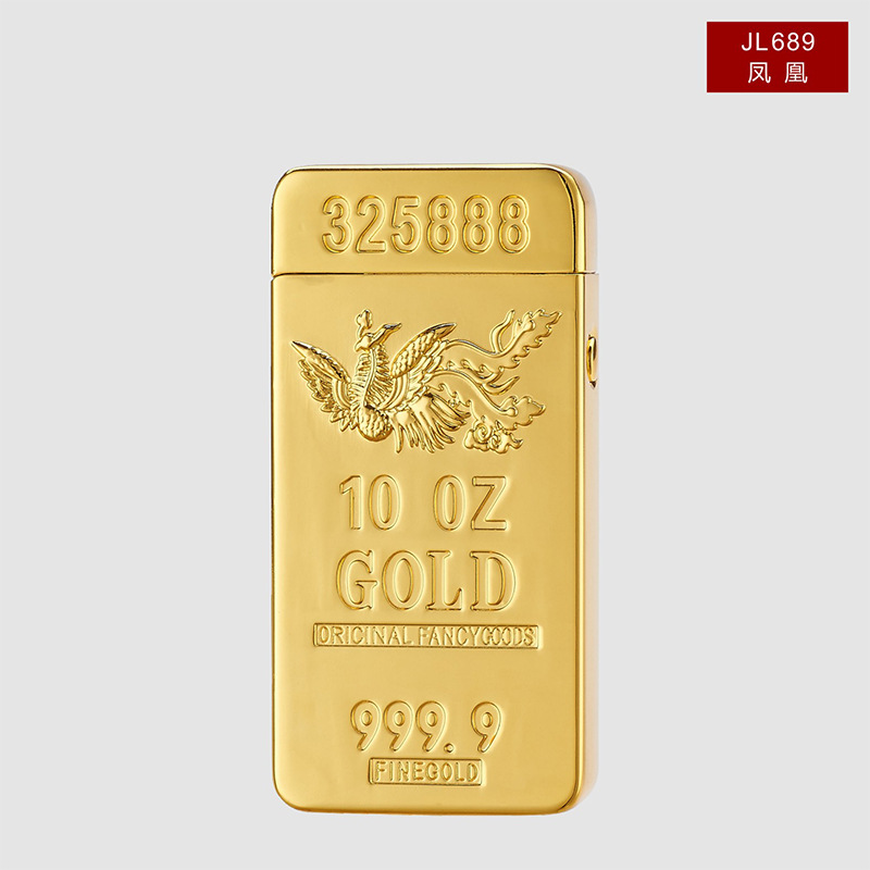 Gold Bar Design USB Rechargeable Lighter Double Arc Pulse Metal Electronic Lighter - Phoenix