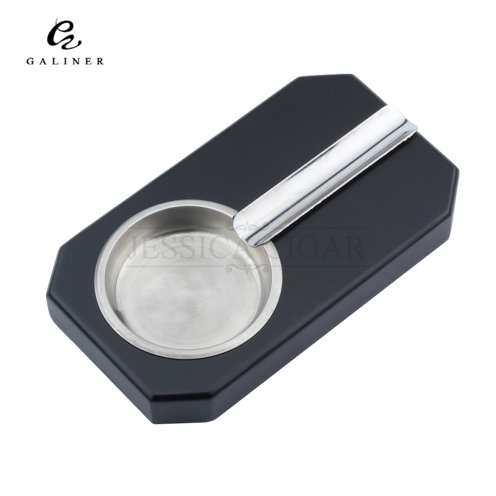 Portable GALINER Pocket Wooden Cigar Ashtray Single Holder Metal Outdoor Car Use