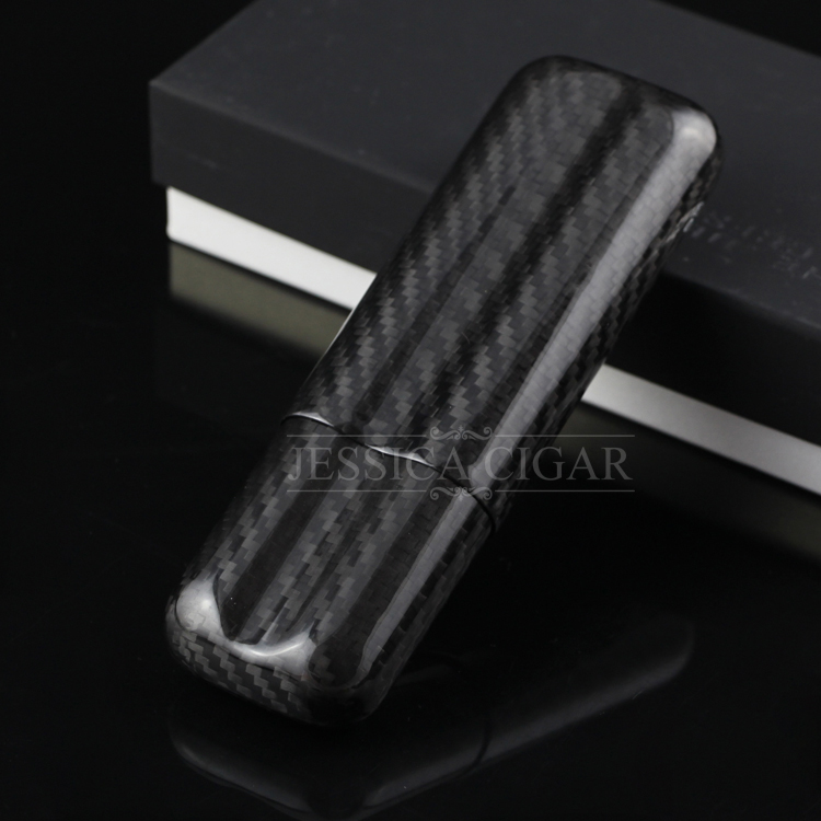 Black Carbon Fiber Gloss Cigar Case Mini Portable Travel Cigar Humidor Gift Box