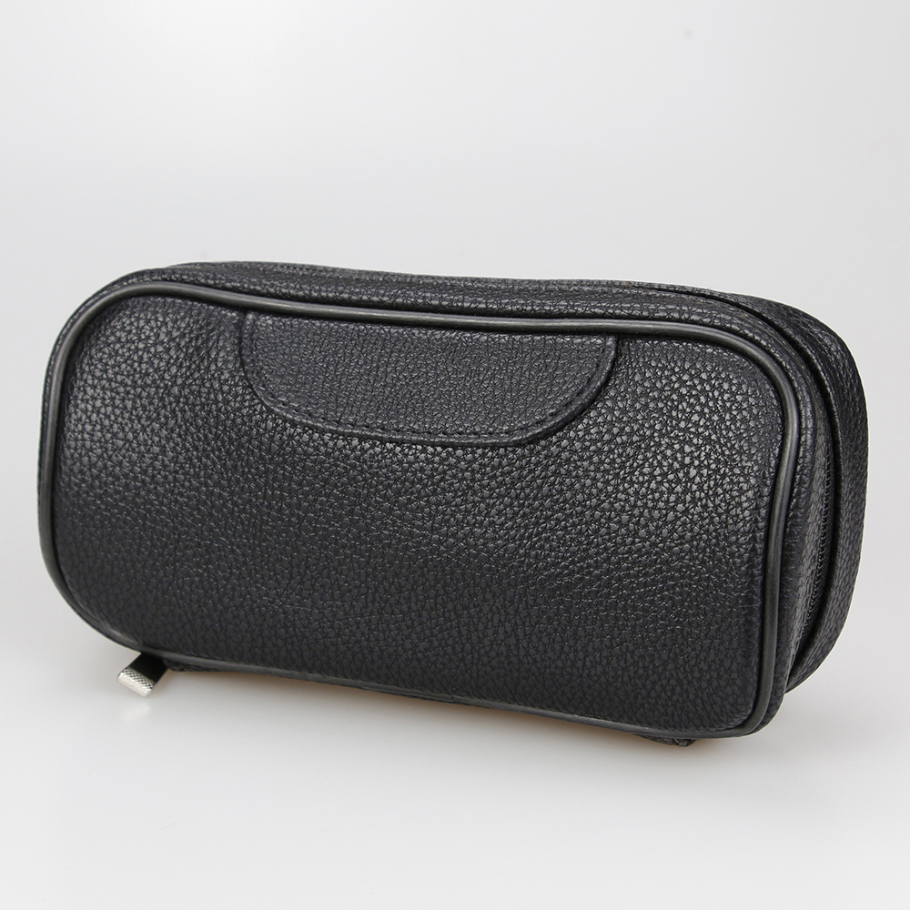 Black Leather Smoking Pipe Bag Litchi Pattern Tobacco Pouch for 2 Pipes
