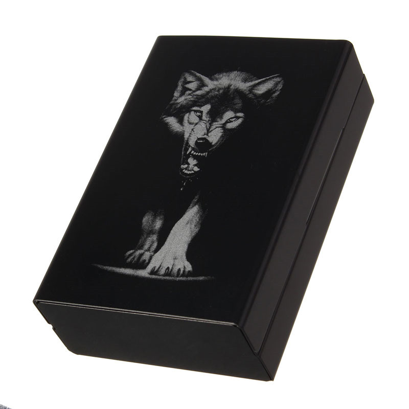 Black Wolf Metal Cigarette Case Personalized Ultra Thin Automatic Holder Box Gift