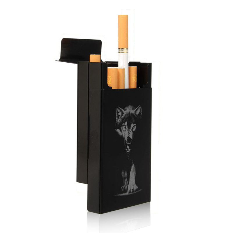 Black Wolf Metal Cigarette Case Personalized Ultra Thin Automatic Holder Storage Pocket Case