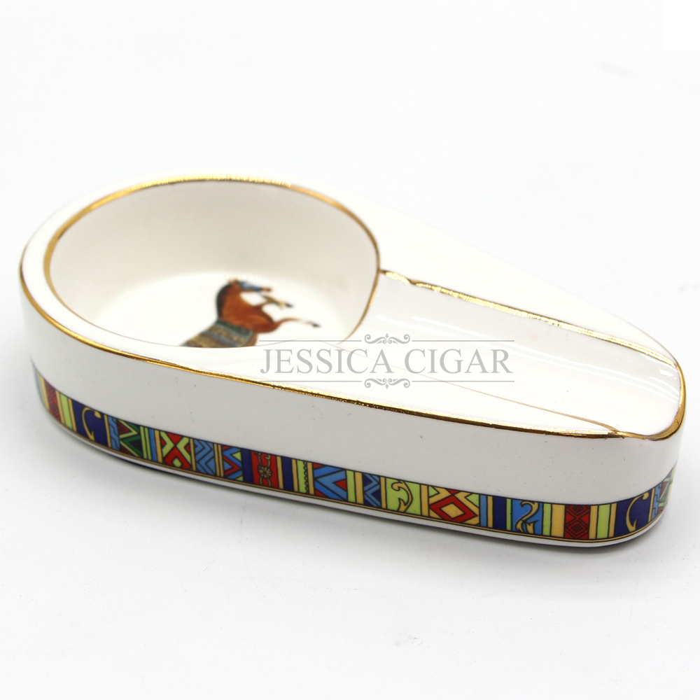 Luxury Ceramic Horse Pattern Cigar Ashtray Retro 1 Cigar Rest for Office Portable Holder with Gift Box