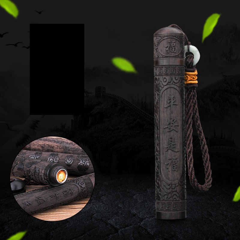 USB Charging Retro Wood Carving Folding Lighter detail 13