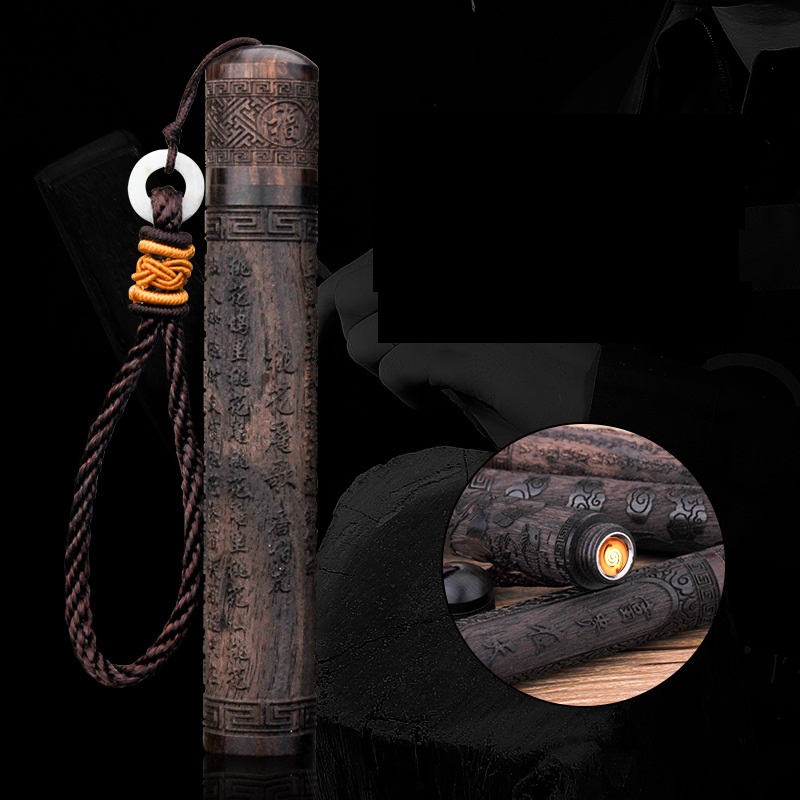 USB Charging Retro Wood Carving Folding Lighter detail 10