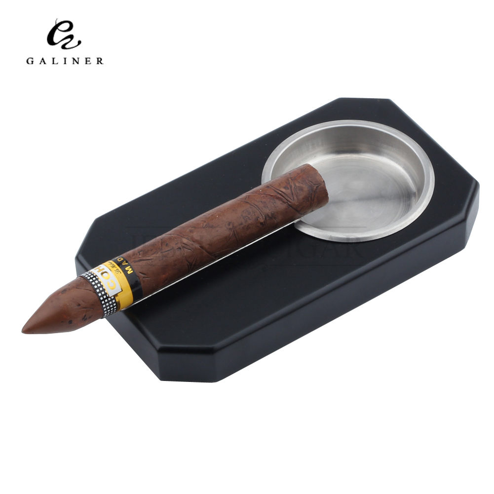 Portable GALINER Pocket Wooden Cigar Ashtray Single Holder Metal Outdoor Car Use