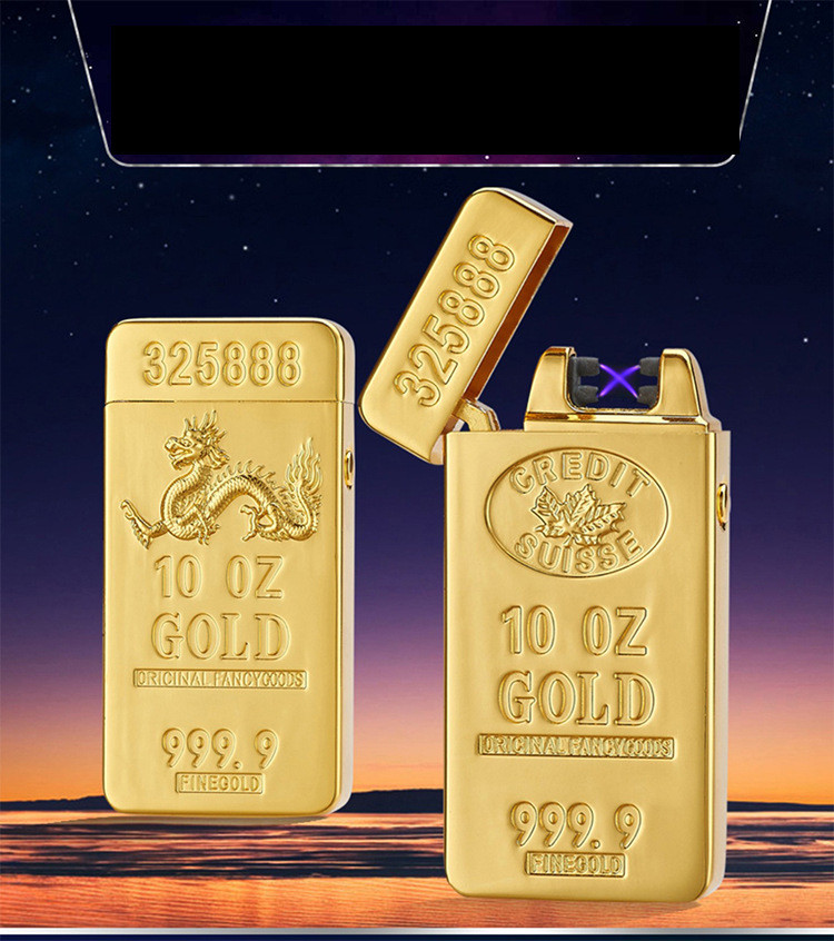 Gold Bar Design USB Rechargeable Lighter Double Arc Pulse Metal Electronic Lighter detail 7